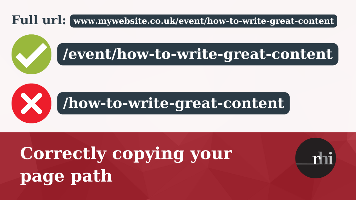 Example showing correct way to copy a page path. 